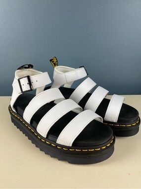 Dr. Martens Blaire White Hydro Leather Platform Gladiator Sandal Womens US 8